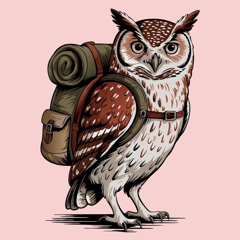 Forest owl with backpack