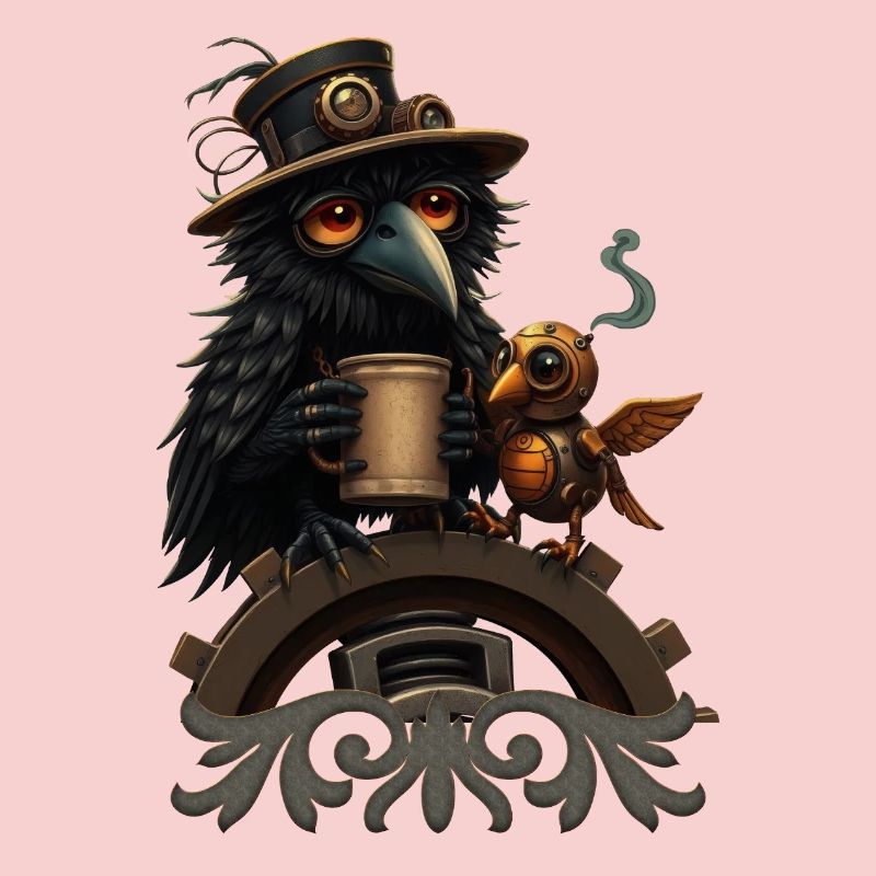 Steampunk Rabe mit Becher