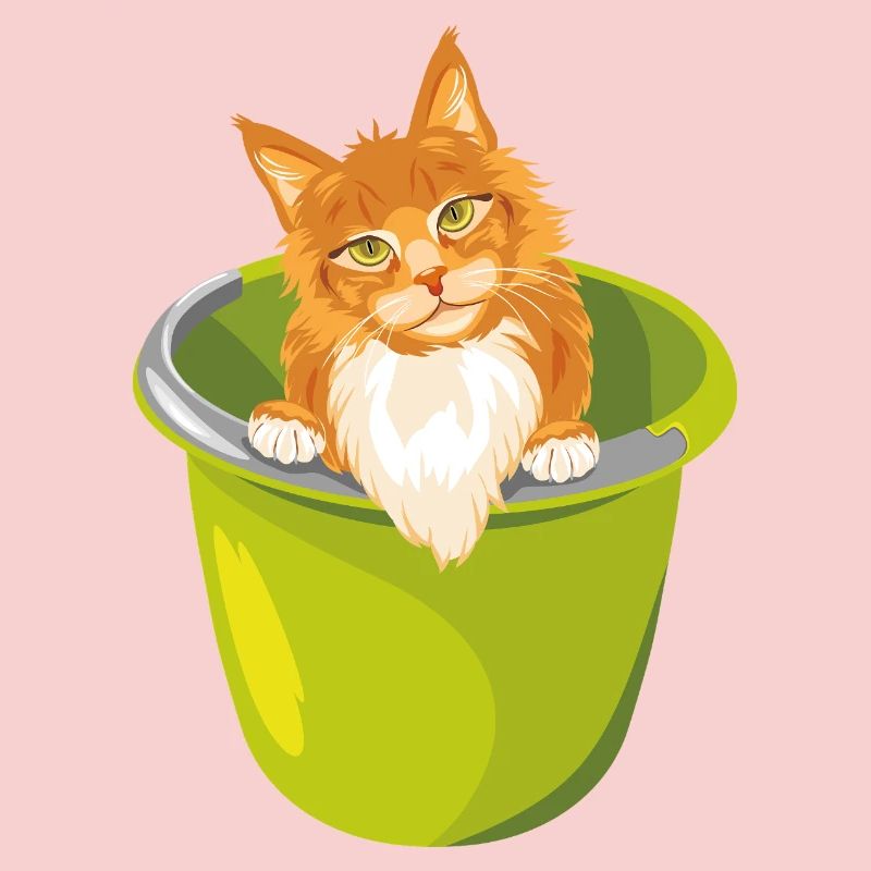 Niedliche rote Katze lugt aus dem Eimer