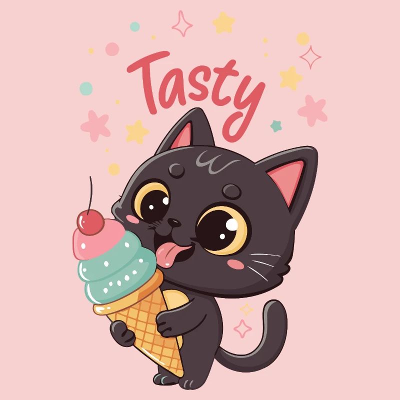 Chat gourmand et crème glacée