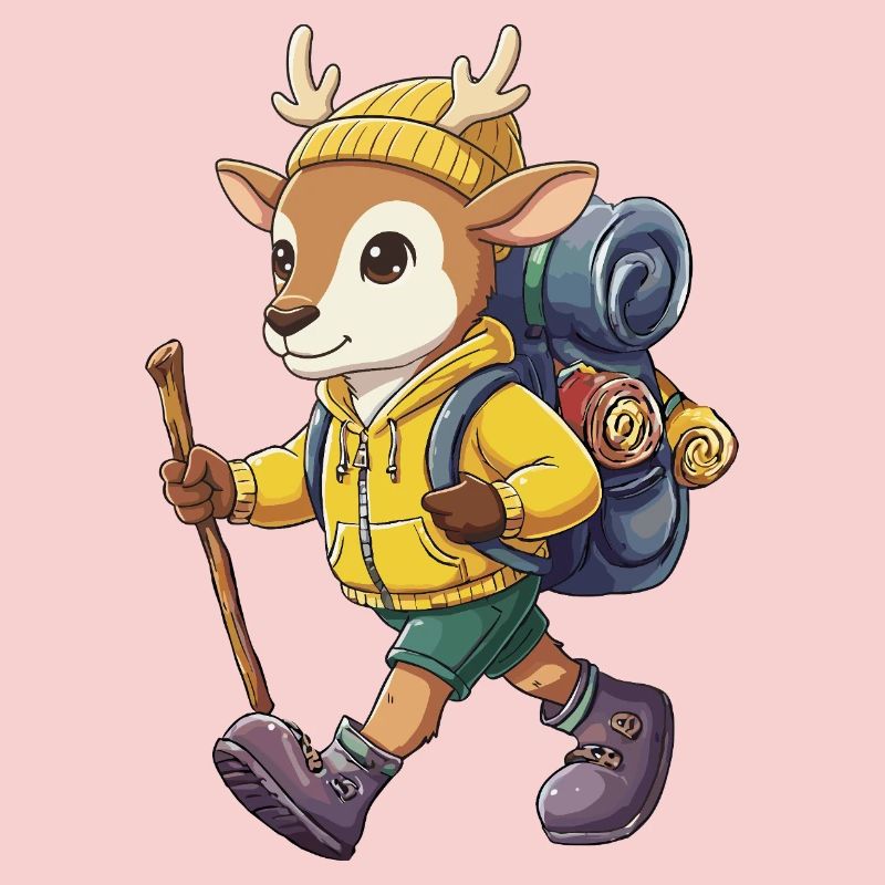 Cute Deer Hiking Camping Adventure Backpacker