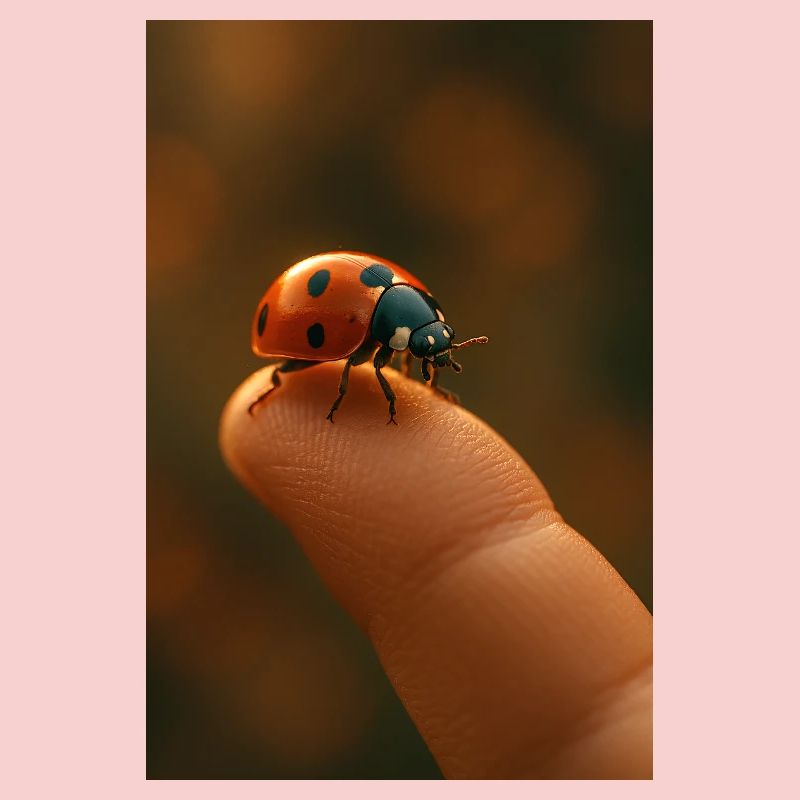 Fingertip with ladybug in macro