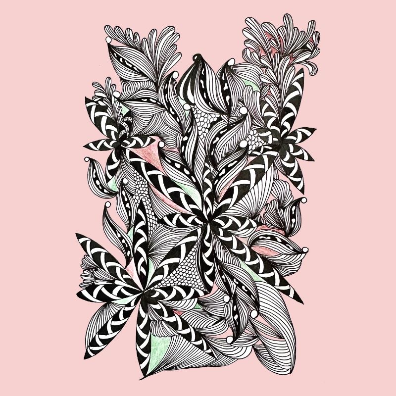 Black and white leaf pattern with accents