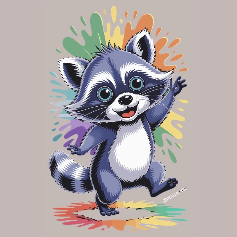 Fröhlicher Waschbär mit Farben
