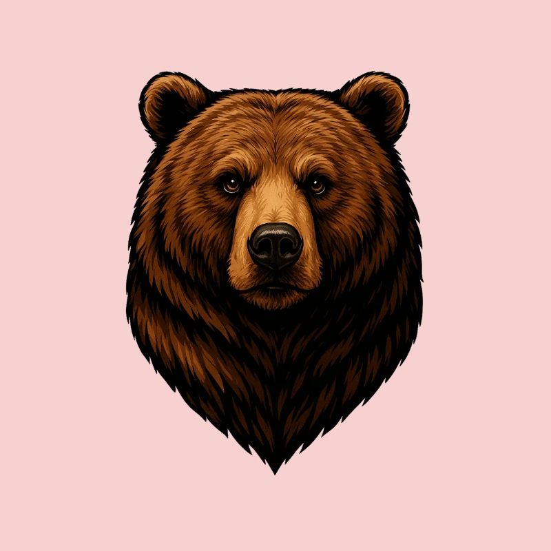 Forest Bear Head Illustration in Brown