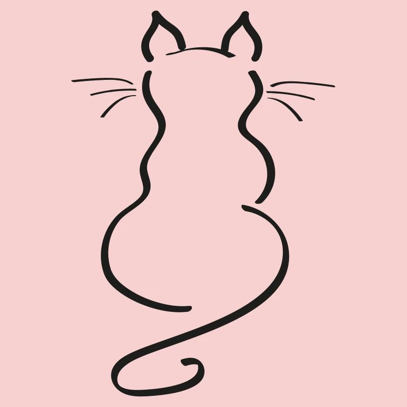 Cat Minimalist Line Back Plain Thick