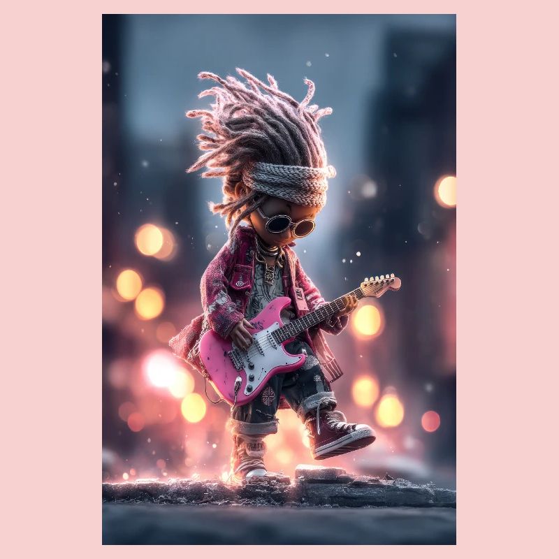 Guitariste Neon Dread avec guitare rose