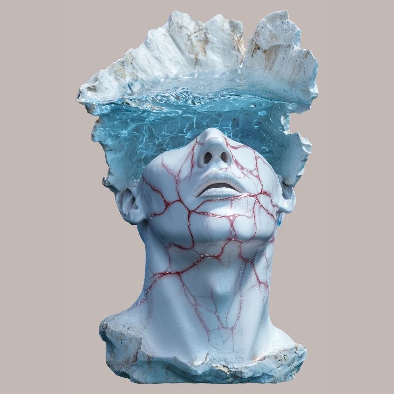 surreal marble statue bust