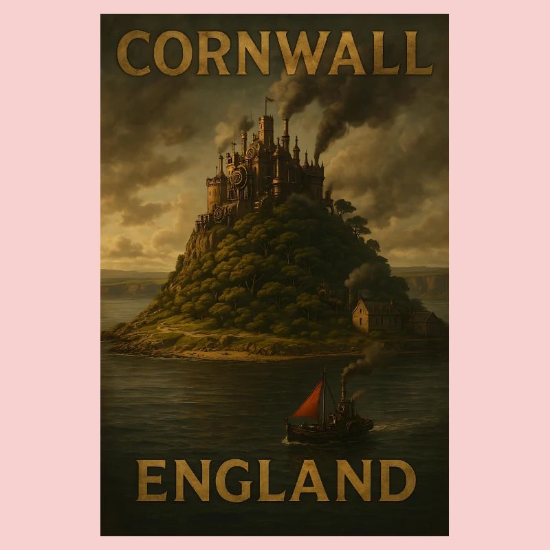 Cornwall Angleterre – Affiche de voyage Steampunk