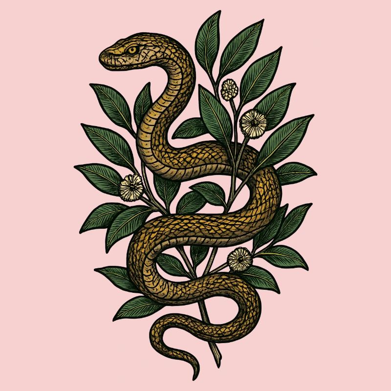Snake in the foliage - botanical style