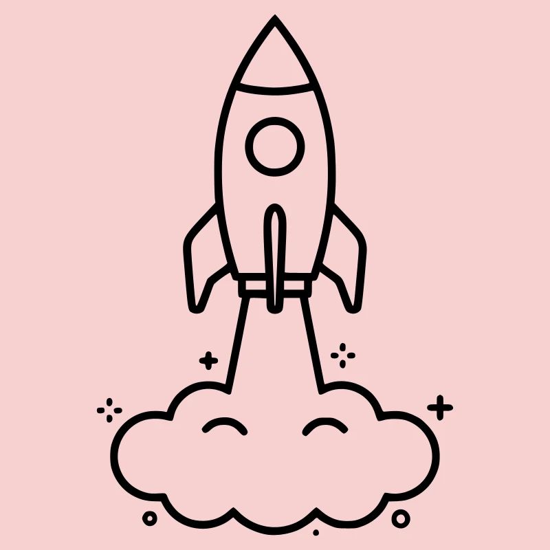 Rocket Clouds Kawaii Outline