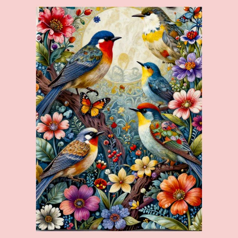 Oiseaux dans la splendeur florale