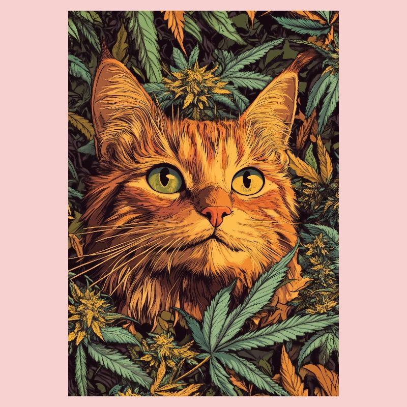 Visage de chat dans la forêt de chanvre