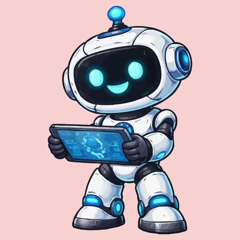 Kleiner Roboter mit Tablet