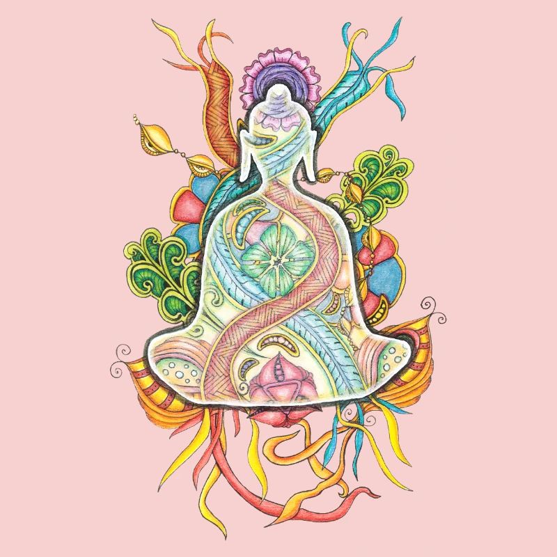 Tranzending Buddha meditating hand-drawn - bunt