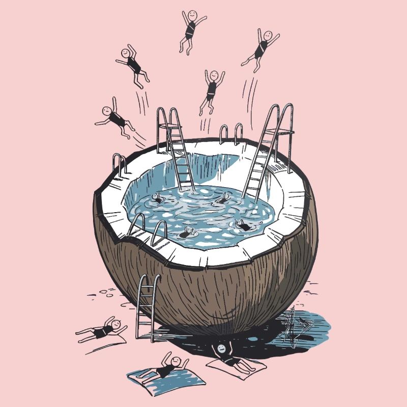 Fête de saut dans la piscine de cocotier