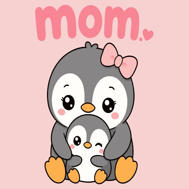 Penguin mom and chick