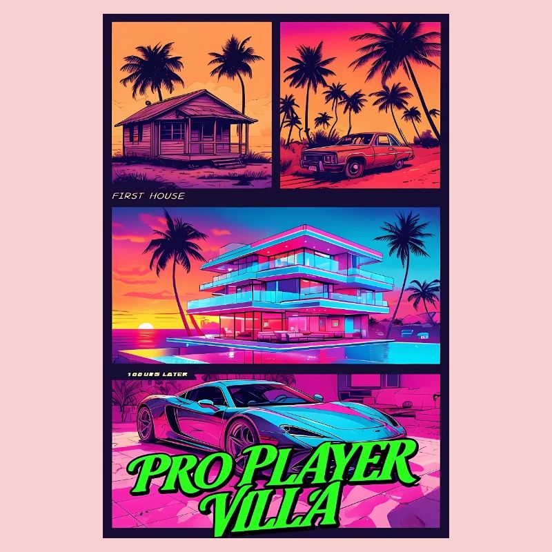 PRO PLAYER VILLA - Art de jeu Neon Synthwave
