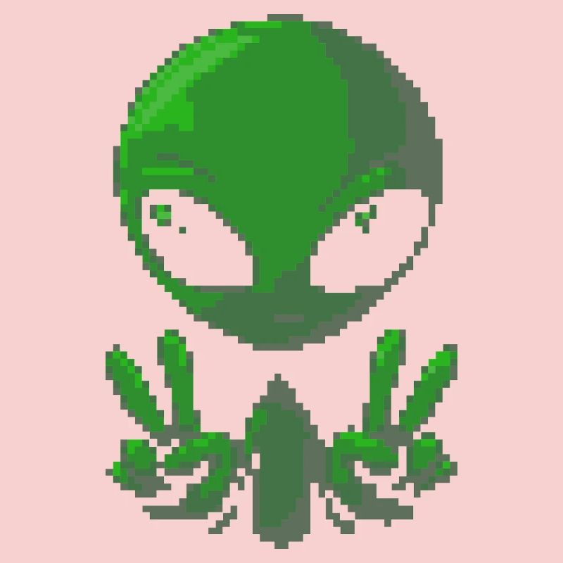 Pixel grünes Alien-Friedenszeichen
