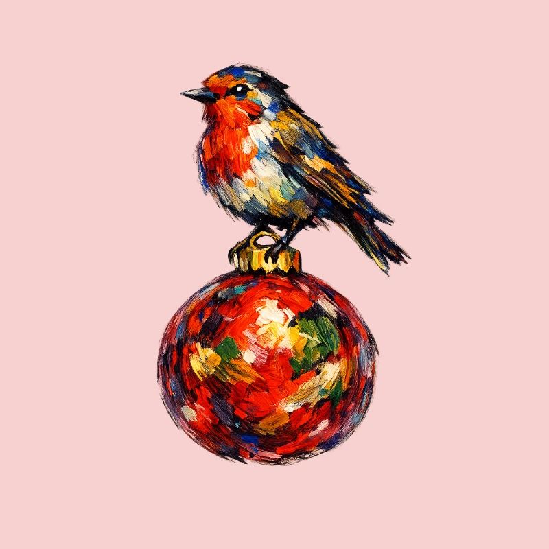 Vogel auf Weihnachtskugel . KI generiert