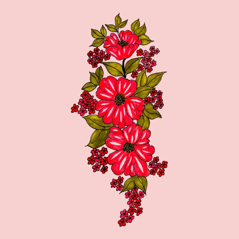 Cascade de fleurs rouges avec des feuilles