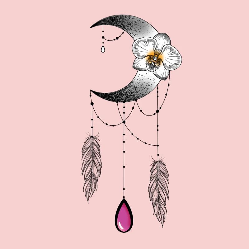Lune orchidée plume et perle type attrape rêve 
