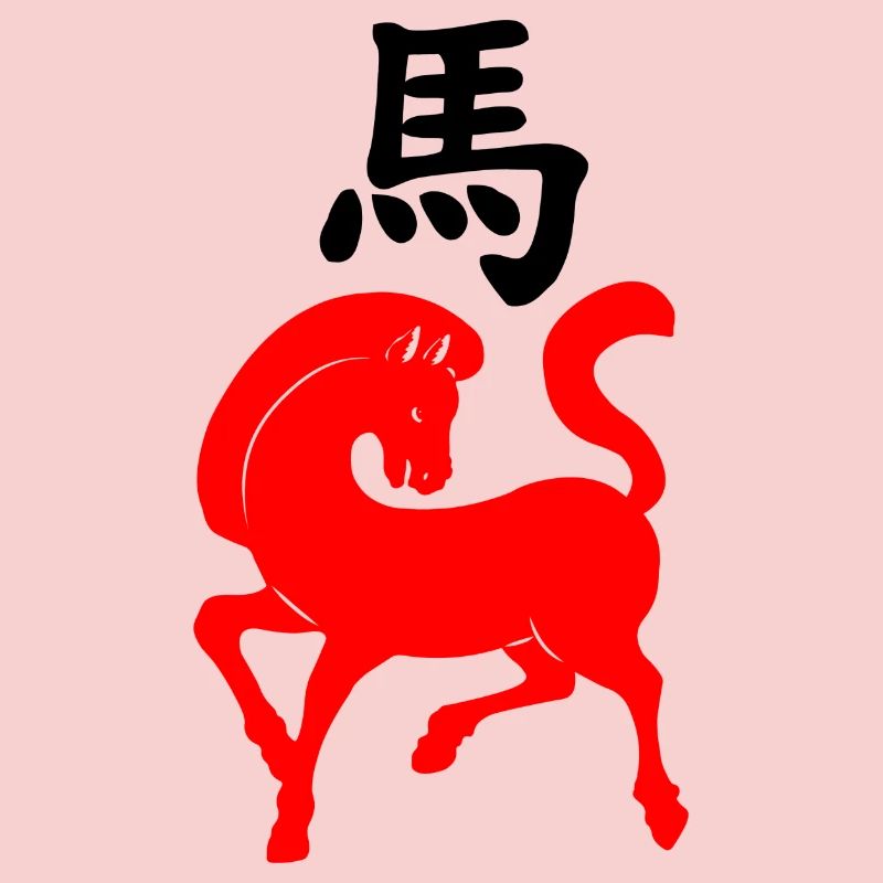 Cheval de caractère chinois avec image de cheval rouge,