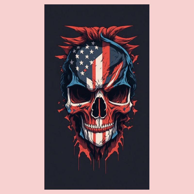 Drapeau américain dessiné face maléfique crâne de mort