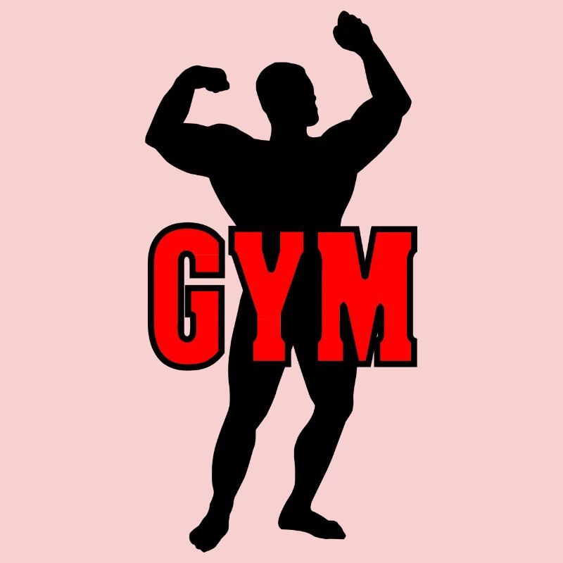 Bodybuilder shadow image with red text 'GYM
