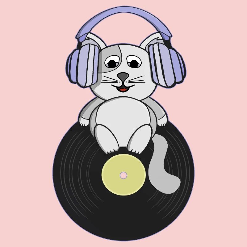 Nostalgisches Kätzchen, das Vinyl-Schallplatten liebt