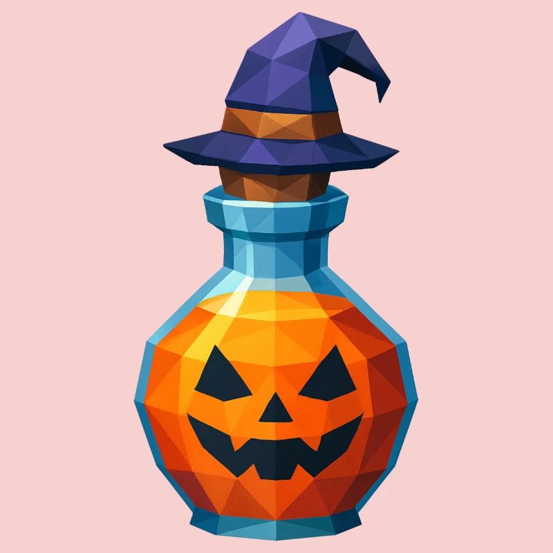 Citrouille low poly dans une fiole de sorcière