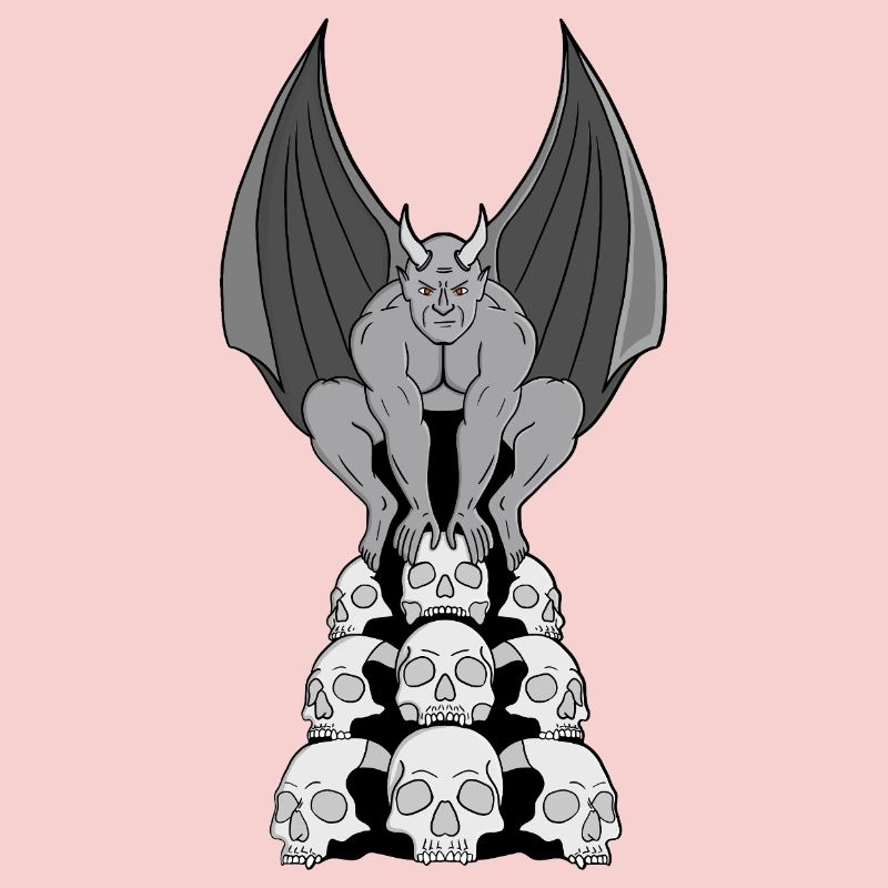 Gargoyle demon over skulls