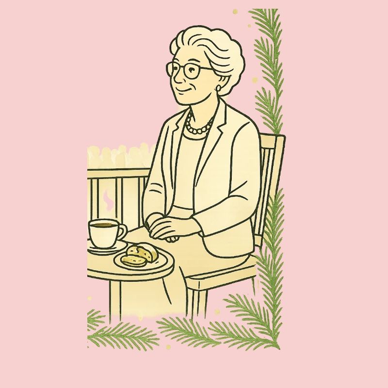 Großmutter Cafézeit am Tisch