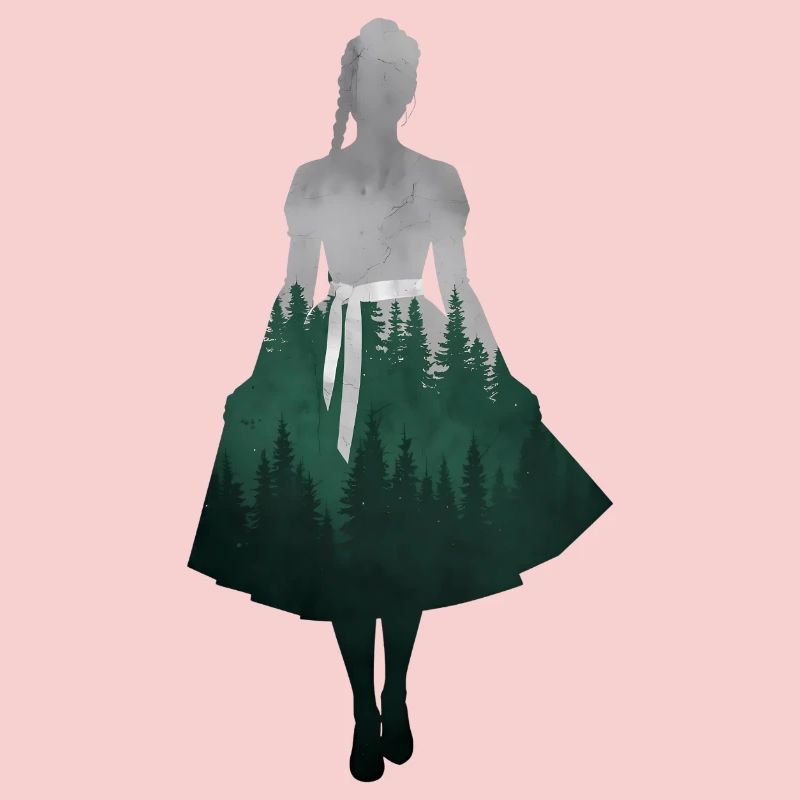 Dirndl Silhouette with Forest – Alpine Style Elegant