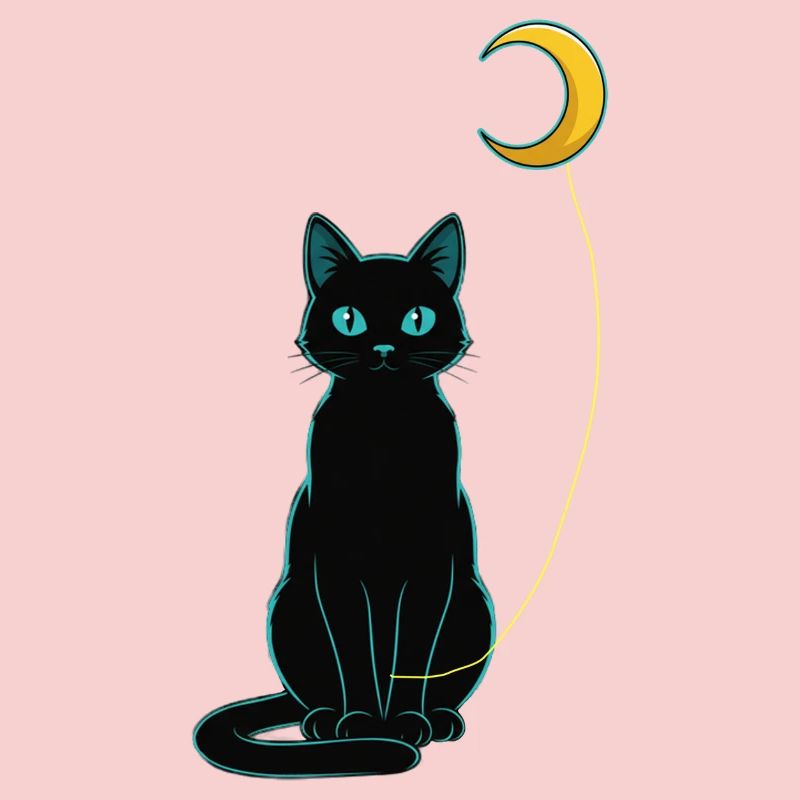 Black Cat Night with Moon Balloon