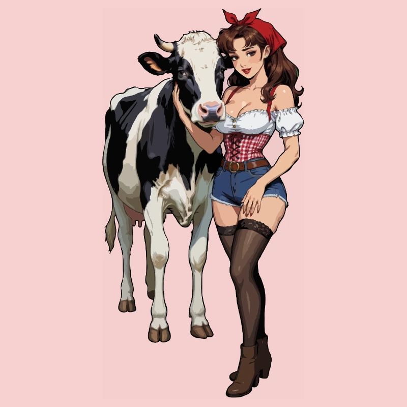 Fermière pin-up avec vache