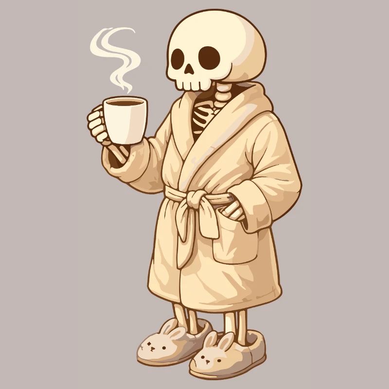 Cozy skeleton in bathrobe – time for rest