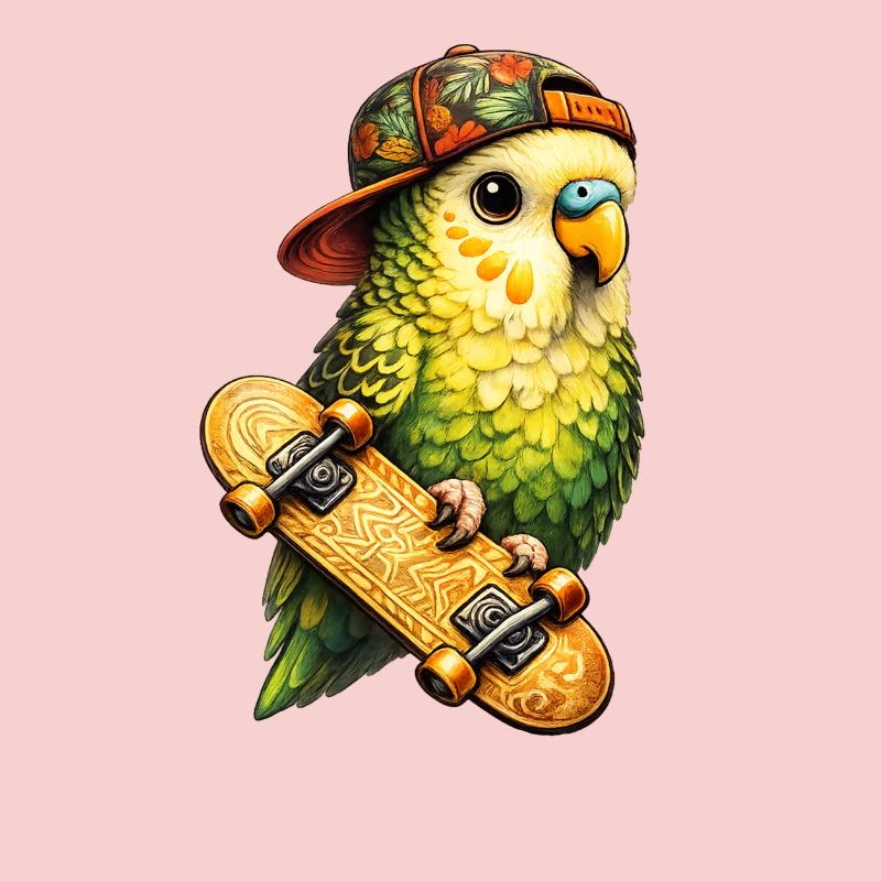 Cool Skatebird – Parrot with Cap & Skateboard