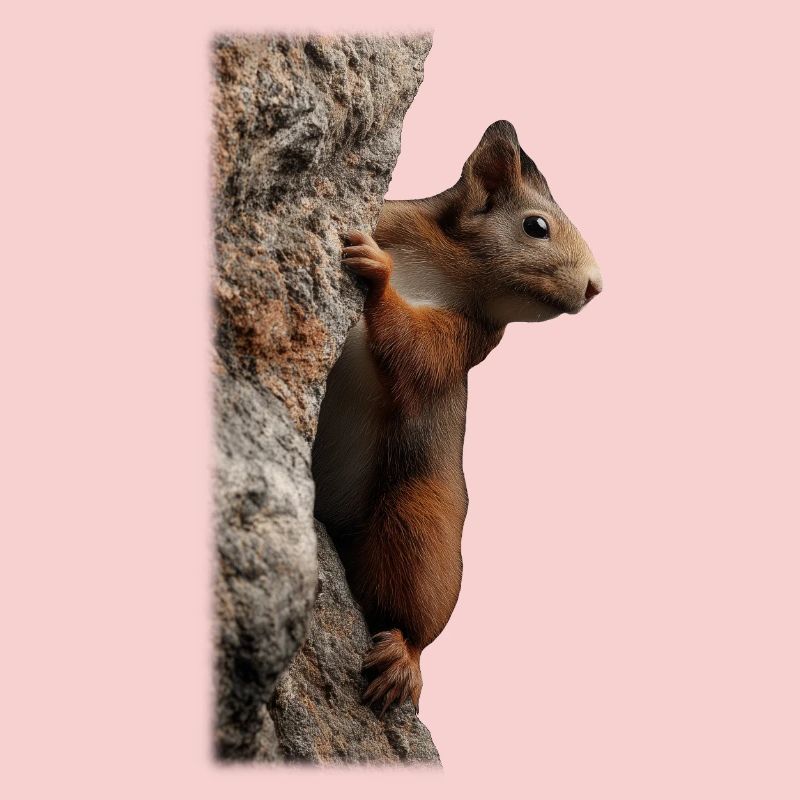 Neugieriges Eichhörnchen am Baumstamm