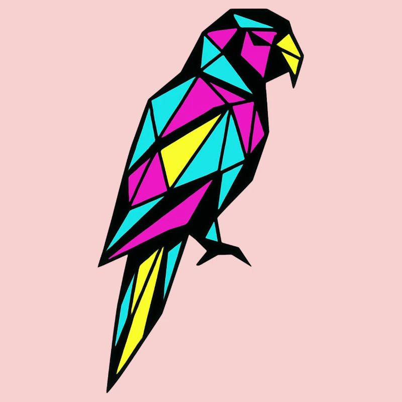 Geometrischer Papagei Low-Poly CMYK-Vogel