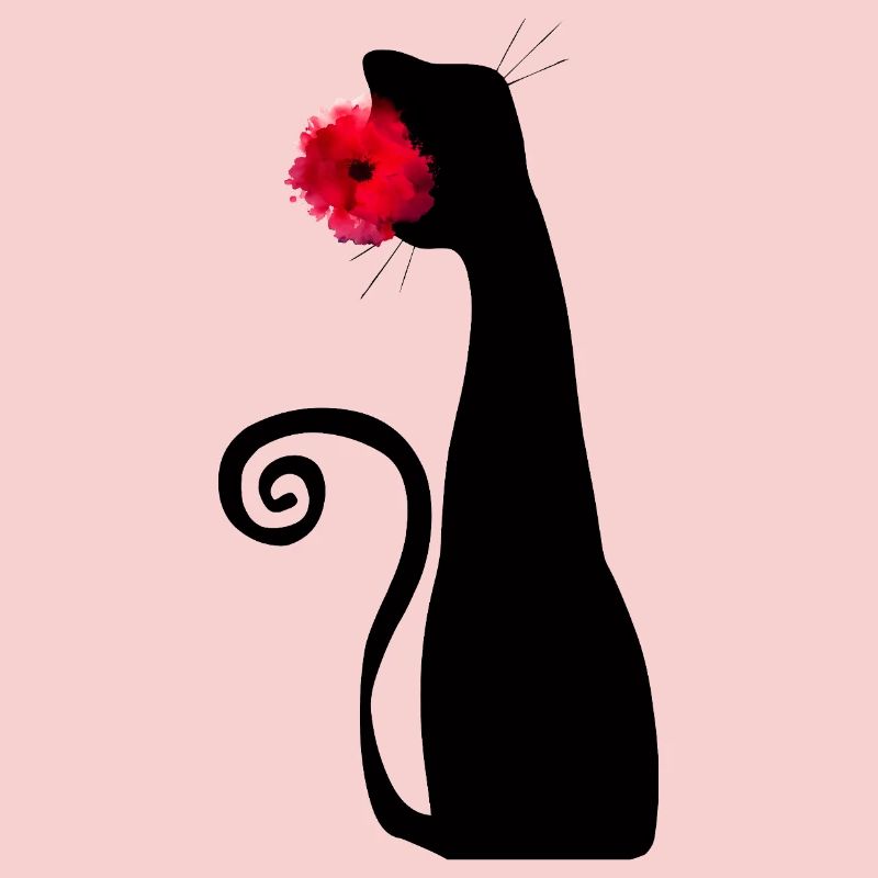 Chat noir avec rose rouge Mignon, style gothique mignon