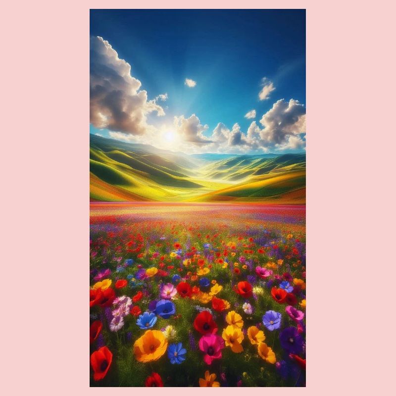 Rainbow meadow in sunlight