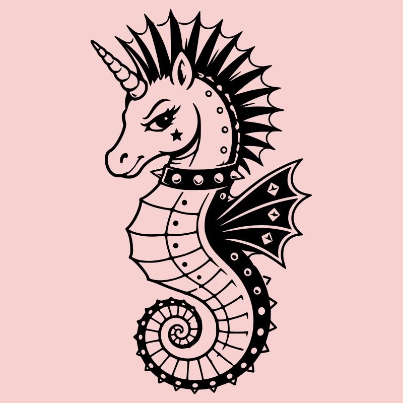 Punk Einhorn Seepferdchen Motiv