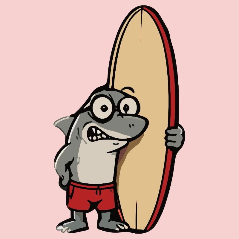 Surfer shark cartoon with surfboard