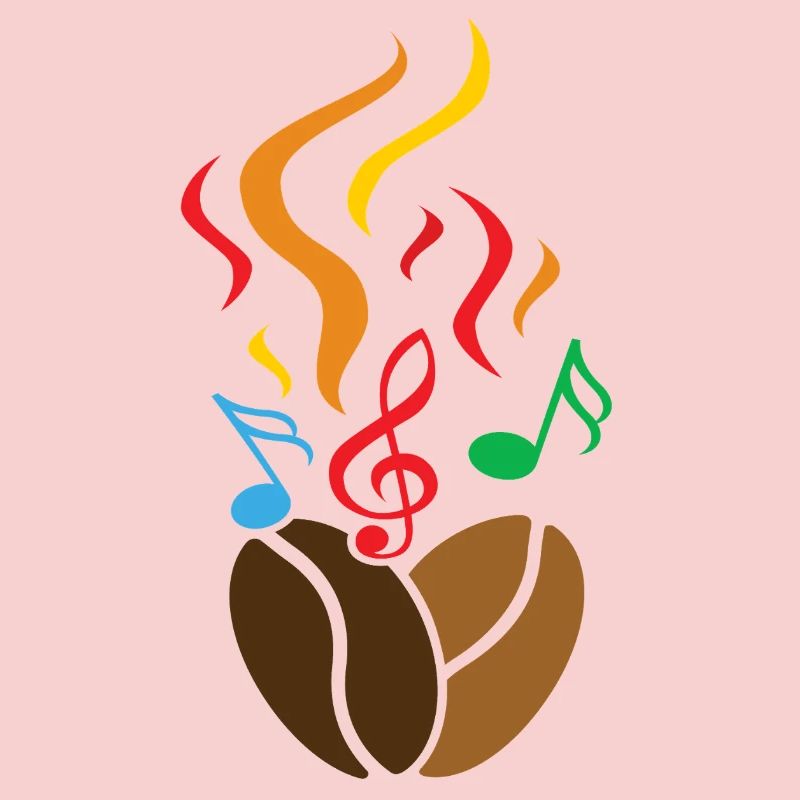 Grains de café avec notes de musique