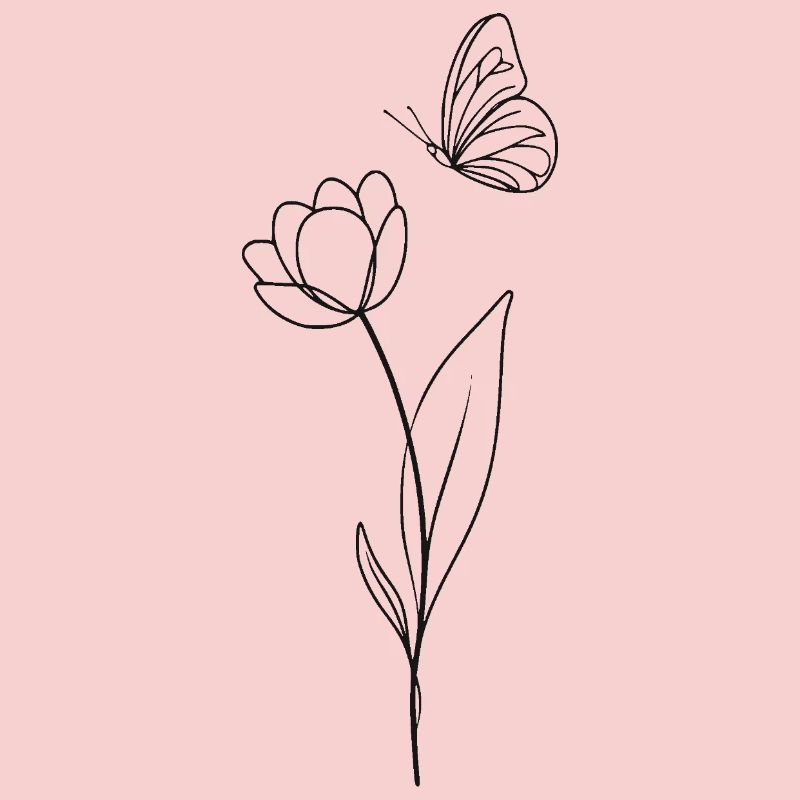 Fleur avec papillon - noir et blanc