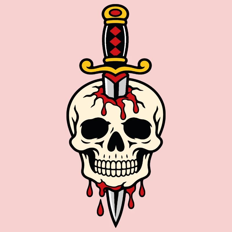 Skull pierced by tattoo style dagger