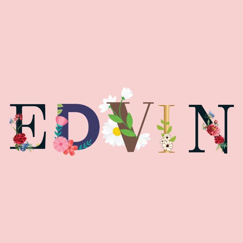 Nom EDVIN décoré de fleurs