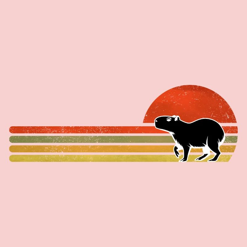 Retro Capybara Sunset Silhouette