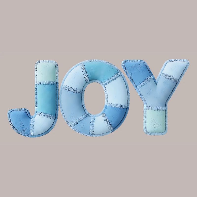 Lettrage Joyeuse en patchwork bleu
